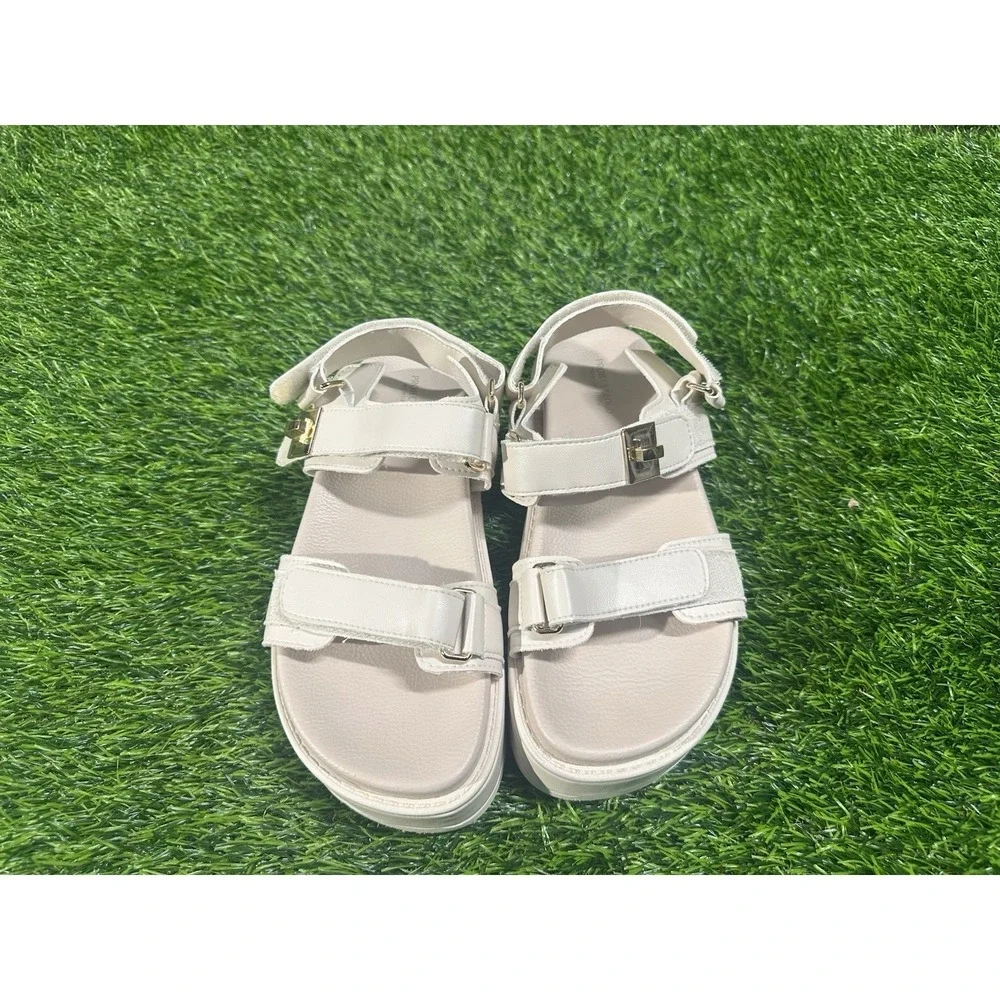 Project Cloud Women's White Strappy Platform Leather Sandals Hook & Loop 8